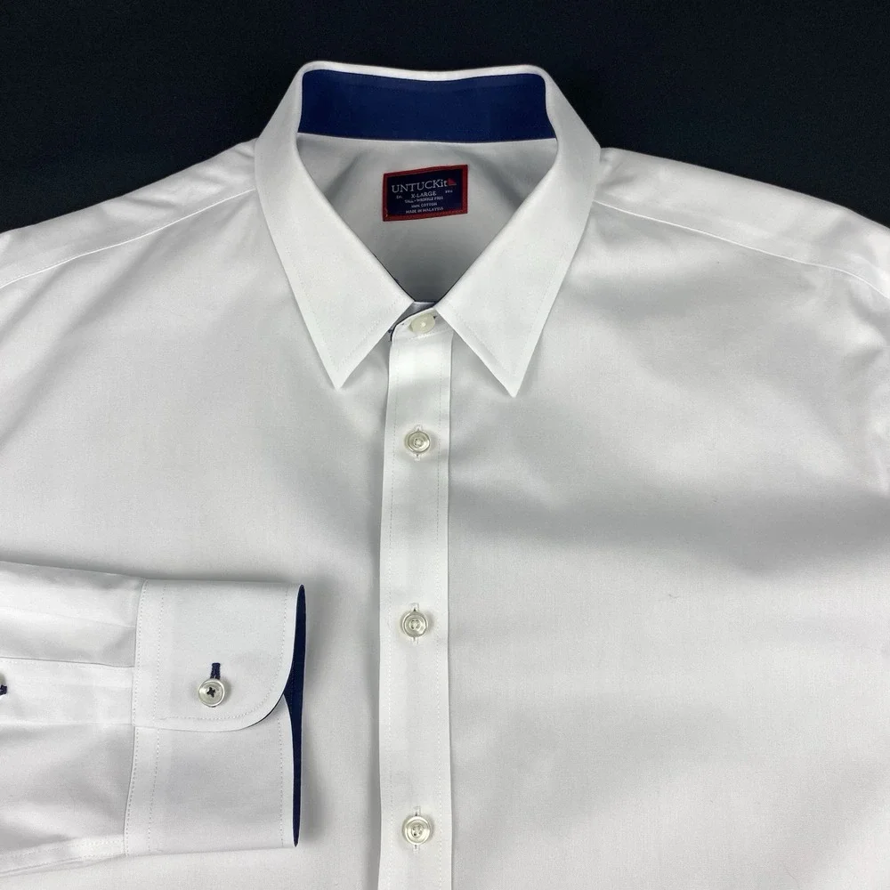 UNTUCKit Shirt Mens XL White w/Conrasting Blue Trim Wrinkle Free Regular Fit